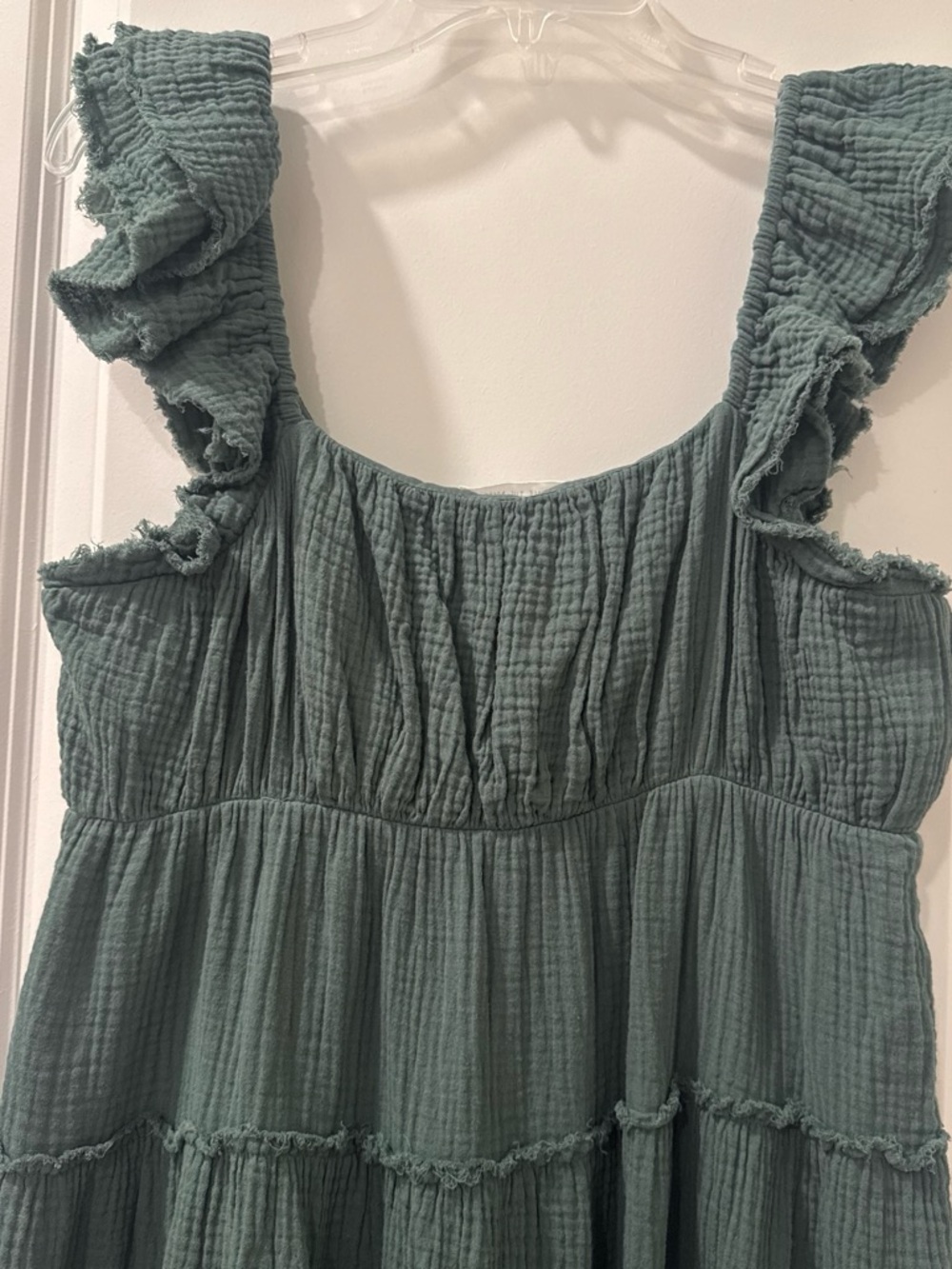 Free the Roses || Deep Green Tiered Maxi Dress with Ruffle Sleeves - Picture 4 of 7